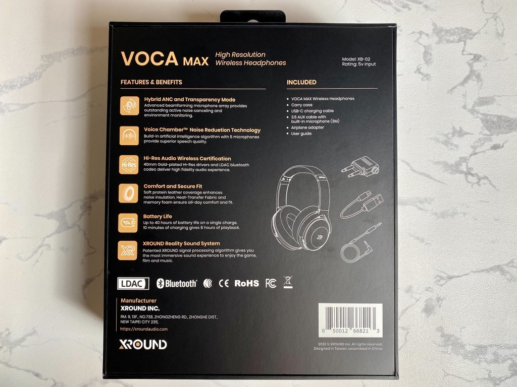 VOCA MAX 旗艦降噪耳罩耳機 盒裝背面